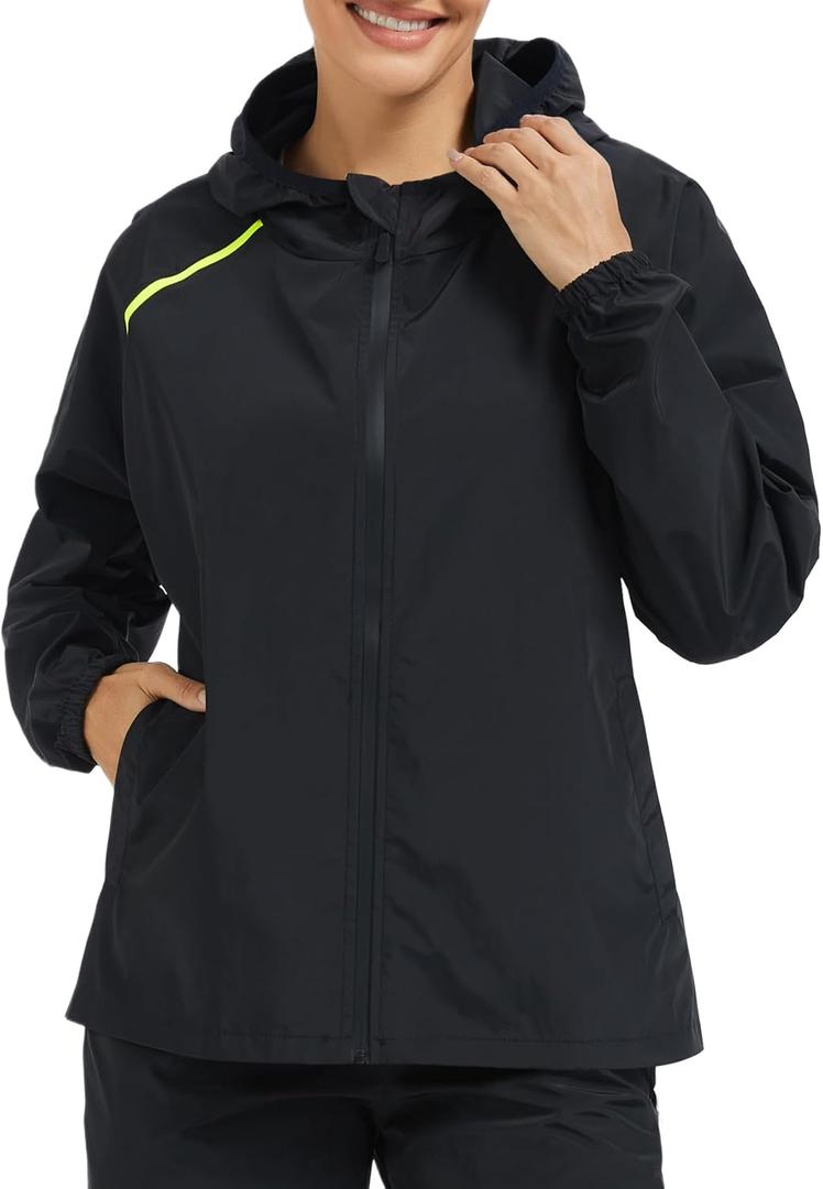 NINGMI Women's Raincoats Rain Jacket Waterproof Raincoat with Hood Lightweight Windbreaker Zipper for Hiking Outdoor Travel (Large)