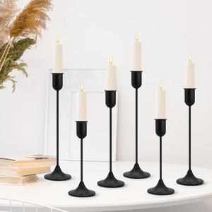 6 Pcs Black Candle Holders Set, Vintage Home Decor – Modern Taper Candlestick Holders for Wedding, Table Centerpieces – Great Gift for Housewarming, Birthday Parties, Wedding & Christmas Season