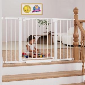 Cumbor 29.7-51.5" Extra Wide Baby Gate for Stairs, Pressure-Mounted Dog Gates for Doorways & Hallways, Auto-Close Walk-Through, No-Trip Design, Child Proof Safety, Dog/Pet Gate for Indoor Use, White
