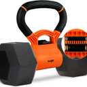 Yes4All Kettlebells Grip, Dumbbell Grip Handle, Convert Dumbbells into Kettlebell for Home Gym, Kettlebell for Weights Plate (B. Orange/Black Upgraded)