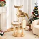 797Audio Wood Modern Cat Tree for Large Cat, 47" Cat Tower with Scratching Posts, Scratch Ball, Cat Beds, Aesthetic Multi-Level Cat Climbing Tree with Hand-Woven Wicker Rattan for Indoor Cats