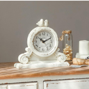 NIKKY HOME Vintage Mantel Table Clock with 2 Birds, Silent Non-Ticking Battery Operated Desk Shelf Rustic Wooden Clock for Living Room Decor - Distressed White