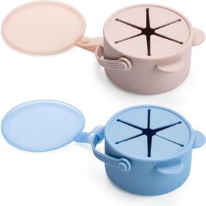 Silicone No Spill Snack Cups for Toddlers  Portable Baby Snack Cup Containers with Dustproof Lid  Dishwasher-Friendly Toddler Spill Proof Cups Without BPA, Lead, or Phthalates  Blue and Pink