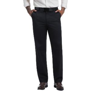 Mens Dress Pants Classic Fit Flat Front Hidden Expandable Waist No Iron Wrinkle Free Business Casual Formal Work to Weekend (Black, L)