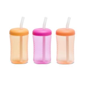 The First Years Squeeze & Sip Toddler Straw Cups - Squeezable Transition Sippy Cup with Silicone Straw - Toddler Feeding Supplies - Yellow/Pink/Orange - 7 Oz - 3 Count - Ages 6 Months and Up