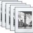 GOmaize Front Loading Black Picture Frame Set of 5, Display pictures 8x10 with mat or 11x14 without mat,Wall and Table Mounting
