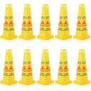 Floor Safety Cone Yellow Caution Wet Floor Sign 4 Sided Wet Cone Sign Public Caution Yellow Avoid Fall Slip Accident for Indoors and Outdoors(10 Pieces)