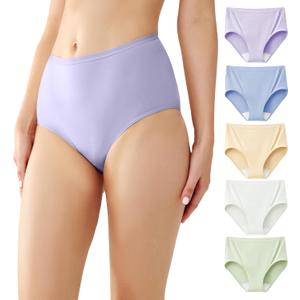 Battewa Quick Dry Incontinence Underwear for Women High Waisted Leak Proof Panties Washable Postpartum Bladder Control Cotton Briefs (Multicolor, Large, 5 Pack) (Multi-colored 2)