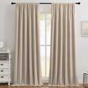 Joydeco Beige 100% Blackout Curtains 84 Inch 2 Panels, Luxury Thermal Beige Velvet Curtains for Bedroom Living Room, Soundproof Blackout Window Drapes, Rod Pocket & Back Tab (52W x 84L)