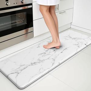 Marble White Kitchen Mats for Floor Anti Fatigue Mats for Kitchen Floor Kitchen Rugs Abstract Art Decorative Cushioned Non Slip Waterproof Mats for Office Bedroom Laundry, 17.3"x 47"