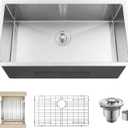 32 Inch Undermount Kitchen Sink, 32x19x8" Single Bowl Stainless Steel Handmade 16 Gauge Under Counter Kitchen Sink Basin