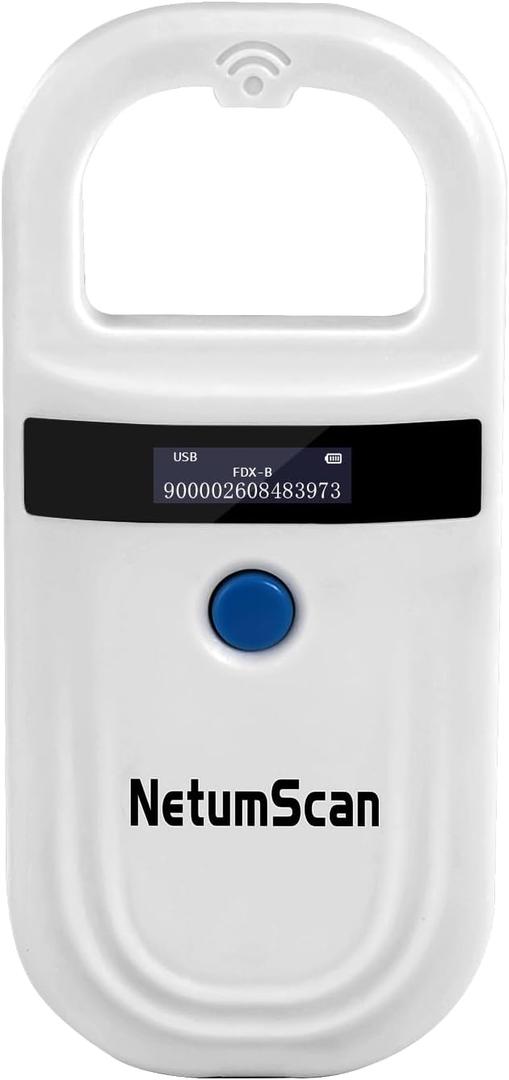 NetumScan Pet Microchip Reader, 256 Data Storage Pet Chip ID Tag Scanner Rechargeable Handheld Animal Scanner with OLED Display for ISO 11784/11785,FDX-B and ID64 RFID EMID