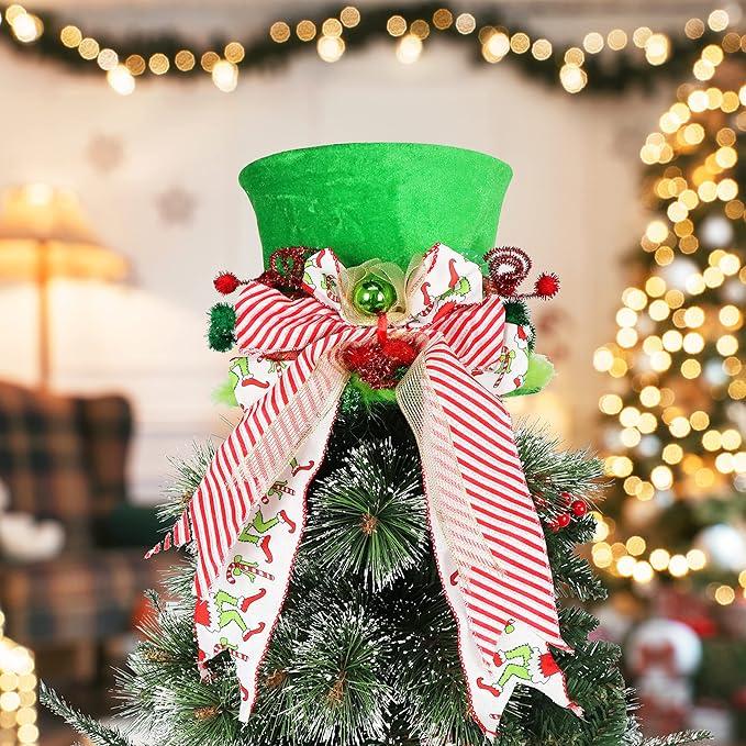 PARTY KNIGHT Grinch Christmas Tree Topper  Hand Made Tree Decoration, Grinch Tree Topper