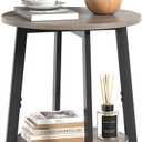 Side Table, Small Round End Table with Storage Shelf for Small Space, 2-Tier Bedside Table Sofa Couch Table, Round Accent Table Nighstands for Living Room, Bedroom, Grey