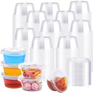 BYSNOW 1000 Sets 2 oz Plastic Jello Shot Cups with Lids, Clear Portion Cups | Small Disposable Condiment Containers, Stackable Souffle Cups, Airtight Sauce Cups for Salad Dressing, Snacks, Meal Prep
