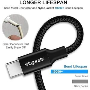 etguuds USB A to USB C Cable , Fast Charging Type C Charger Cord for iPhone 16 15 Pro/Pro Max/Plus, for Samsung Galaxy S24 S23 S22 S21 S20 S10 A55 A54 Flip, Pixel, Moto G, Black