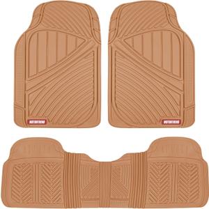 Motor Trend FlexTough Performance All Weather Rubber Car Floor Mats - 3 Piece Floor Mats Automotive Liners for Cars Truck SUV, Heavy-Duty Waterproof (Beige)
