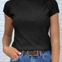 Saodimallsu Womens Short Sleeve Sweater Mock Neck Summer Casual Basic Knit Slim Fitted Pullover Tops Shirt