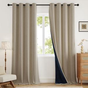 Blackout Curtains 96 inch Length 2 Panels for Living Room, Linen-Look Textured Room Darkening Thermal Insulated Noise Reduction Farmhouse Drapes for Bedroom (W52xL96, Natural)