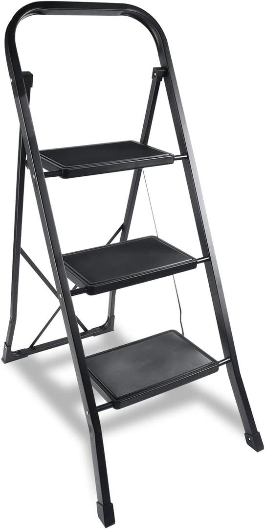 YSSOA 3 Step Ladder, Folding Step Stool with Wide Anti-Slip Pedal, 330 lbs Sturdy Steel Ladder, Convenient Handgrip, Lightweight, Portable Steel Step Stool, Black (HILADDFOLD3B) YSSOA 3 Step Ladder, Folding Step Stool with Wide Anti-Slip Pedal, 330 lbs Sturdy Steel Ladder, Convenient Handgrip, Lightweight, Portable Steel Step Stool, Black (HILADDFOLD3B)