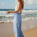 TARSE Womens Linen Palazzo Pants Striped Wide Leg Casual Capri Pant Drawstring Summer Harem Pants with Pockets (L)