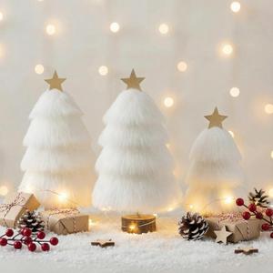 Pinkunn Set of 3 Christmas Table Tree Decor White Plush Mini Christmas Tree Tabletop Decorations Centerpieces for Winter Holiday Mantel Fireplace Tabletop Home Decor, 3 Sizes