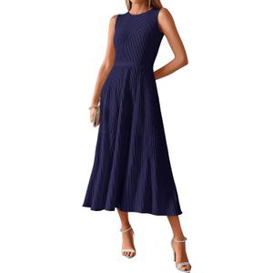 BTFBM Women Tank Midi Dress Summer Crewneck Sleeveless Pleated A Line Business Casual Formal Sweater Spring Dresses 2026 M