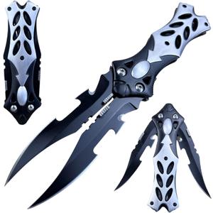 MADSABRE 8.5" Cool Double Blade Pocket Knife, Camping Folding Knife with Clip and Aluminum Handle, Hunting Survival EDC Hiking Tools, Gifts for Men (Black)