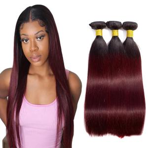 1b99j Ombre Burgundy Straight Human Hair Bundles 10 12 14 inch 10a Grade Double Weft Brazilian Remy Hair Extensions Wine Red Straight 3 Bundles for Women