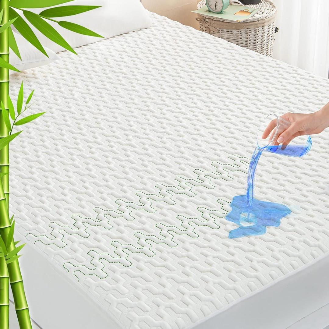 GRT Cal King Waterproof Mattress Protector Rayon Bamboo - 3D Air Fiber Cooling Mattress Protector Cover, Breathable Mattress Pad Noiseless 8''-21'' Deep Pocket Machine Washable