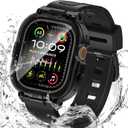Goton 3 in 1 Waterproof Case with Band for Apple Watch with Built-in Tempered Glass Screen Protector 49mm, 360 Shockproof Bumper Face Cover with Band for Apple Watch Ultra 3/Ultra 2/Ultra, 49mm (Black)