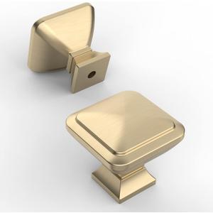 Amerdeco 10 Pack Brushed Brass Square Kitchen Cabinet Knobs Cabinet Hardware Single Hole Cabinet Pulls Gold Drawer Knobs and Pulls for Bathroom Cabinets ZH0019
