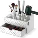 Hair Tool Organizer with Drawer, Hair and Makeup Bathroom Vanity Organizers and Storage Fits Blow Dryer, Curling Iron, Makeup Brushes, Skincare, Hot Tools Organizer for Tidy Counter(White)