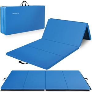BalanceFrom Folding Gymnastics Mat, Thick Home Gym Floor Tumbling Equipment, Pink - Portable Exercise and Workout Pad for Pilates, Aerobics, and Martial Arts Fitness Training (Blue)