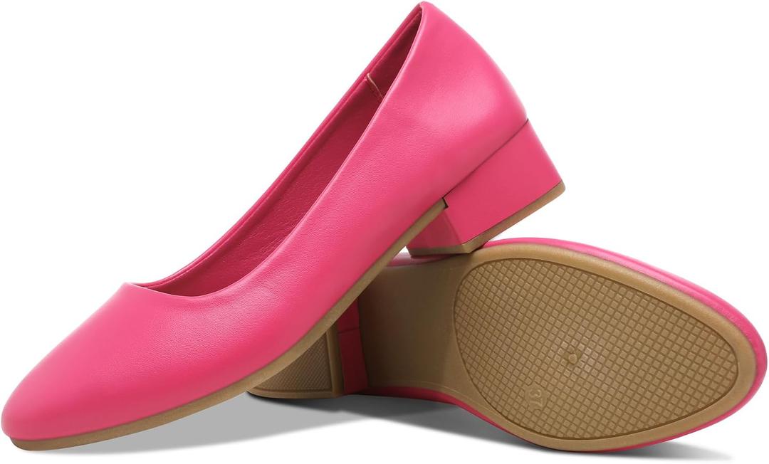 Jeekopeg Low Chunky Pumps Women's Round Toe Heels PU Leather Chunky Pump Shoes Classic Closed Toe Pumps Low Heel Dress Shoes for Women, Size US 9