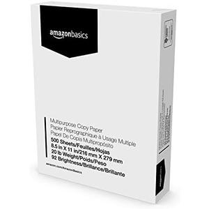Amazon Basics Multipurpose Copy Printer Paper, 8.5 x 11 Inches, 20 lb, 1 Ream, (500 Sheets), 92 Bright, White