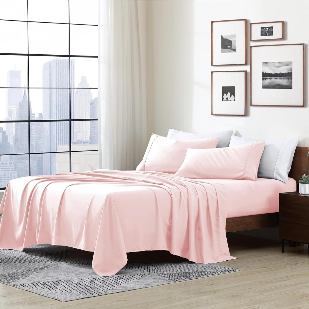 Cathay Home Essentials Ultra Soft Hypoallergenic Wrinkle Resistant Double Brushed Microfiber Bedding Sheet Set, Blush,3 pcs Twin