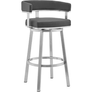 Armen Living Lorin Modern 26" Seat Height Gray Faux Leather and Brushed Stainless Steel Metal Swivel Bar Stool for Kitchen Island Counter (26" Seat Height, Lorin) Armen Living Lorin Modern 26" Seat Height Gray Faux Leather and Brushed Stainless Steel Metal Swivel Bar Stool for Kitchen Island Counter (26" Seat Height, Lorin)