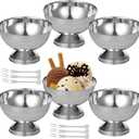 Stainless Steel Ice Cream Cup, 200ml Stainless Steel Ice Cream Bowl with Forks, 6 Pcs Silver Ice Cream Bowls, Silver Coupe Glasses for Sundae Fruit Ice Cream Pudding Sauce, Dishwasher Safety