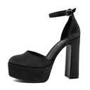 JENN ARDOR Women's Platform Heels 5 Inch Chunky High Heel Pumps Block Heels 1.7 Inch Platform Ankle Strap Closed Toe for Dress Wedding Party Pumps Black- Velvet Size 8