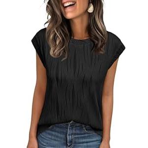 LILLUSORY Dressy Casual Blouses for Women 2026 Summer Tops Trendy Cap Short Sleeve T Shirts Cute Work Clothes (Medium)