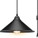 LYOOWNG Plug-in Pendant Light, Bigger Hanging Lights with Plug-in Cord On/Off Switch, 13FT Industrial Plugin Hanging Light, Vintage Pendant Lights Fixture, Big Black