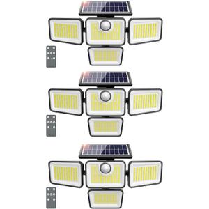 3000LM Solar Lights Outdoor, 4 Adjustable Heads Motion Sensor Lights, 3 Mode, IP65 Waterproof Solar Security Wall Lights, Remote Control Flood Lights, Graden, Outside, Backyard, 3 Pack