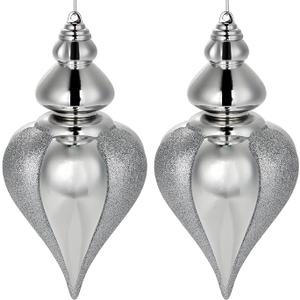 2 Pcs 9" Large Shatterproof Finial Drop Ornaments - Champagne Big Ornaments for Christmas Tree Decorations