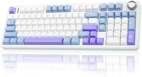 AULA F99 Pro Wireless Mechanical Keyboard with Knob, Tri-Mode BT5.0/USB-C/2.4GHz Hot Swappable Keyboard, Pre-lubed Switches,Gasket Structure, RGB Backlit Computer Gaming Keyboard (White&Blue&Purple)