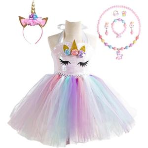 Handmade Unicorn Sequin Tutu Dress for Girls 2-9 Y with Headband and 6 Pcs Accessories Set