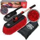 Car Duster Exterior Scratch Free,Car Dust Brush with Extendable Telescoping Handle to Remove Dust Pollen,Duster for Car,Truck,RV and Motorcycle,Large Auto Mop Duster Head, Wax Cotton Hair (Red Set-Cotton)