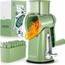SUSTEAS Rotary Cheese Grater with Handle - Vegetable Shredder with 5 Well-designed Blades & Strong Suction Base,Round Mandoline Slicer & Food Chopper for Kitchen,with Blade Storage Box(Retro Green)