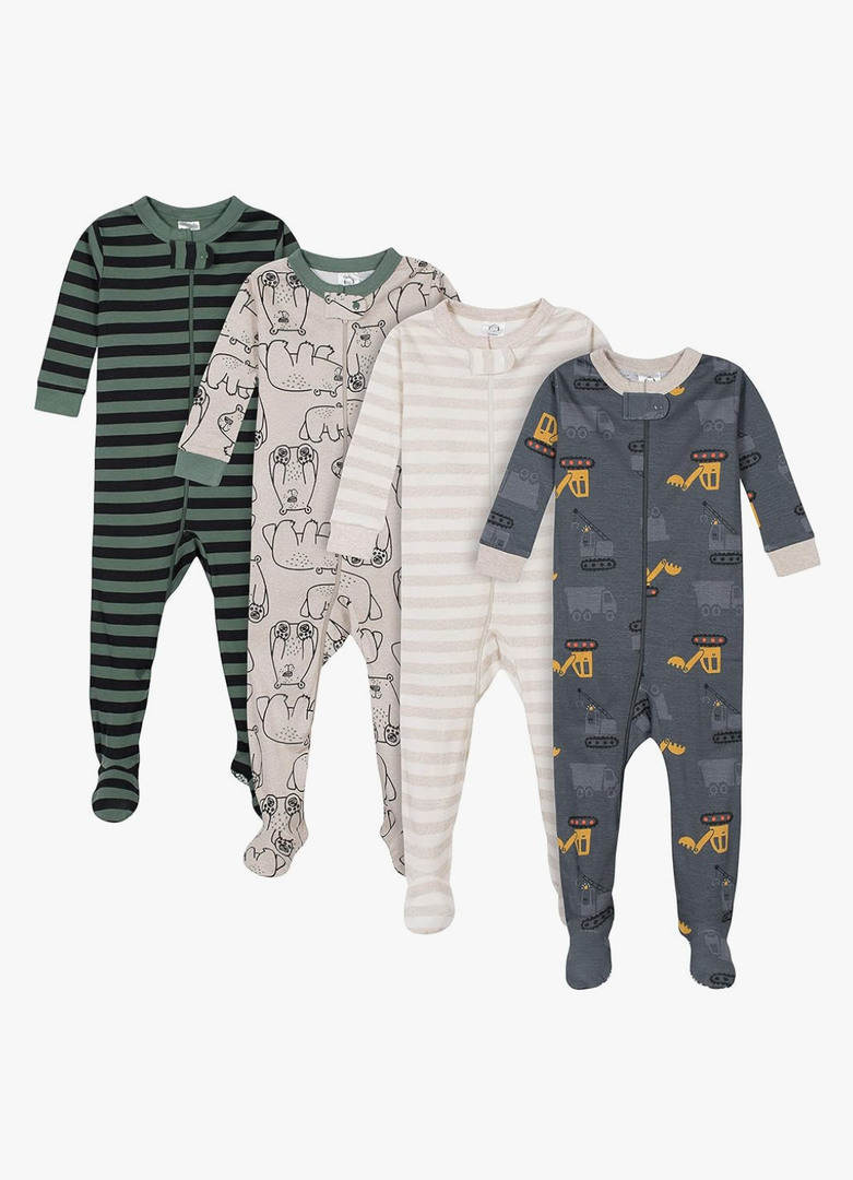 4-Pack Boys Safari Animals & Crab Snug Fit Footed Cotton Pajamas For 9 Month Babies