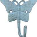 Handcrafted Nautical Decor Rustic Light Blue Cast Iron Butterfly Hook 6"